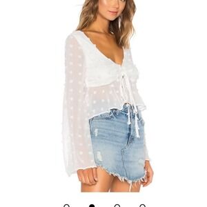 Lovers And Friends Lily Babydoll Top Sz S Bell Sleeve Crop Boho Sheer Coquette